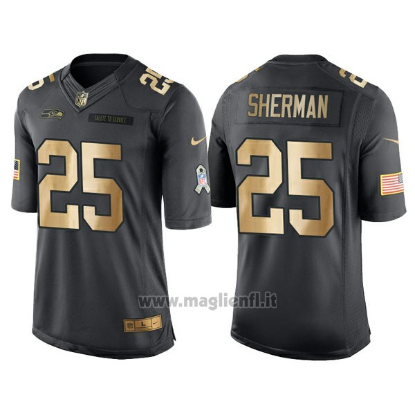 Maglia NFL Gold Anthracite Seattle Seahawks Sherman Salute To Service 2016 Nero